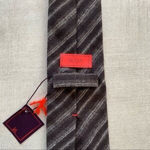 Isaia Brown & Grey Striped Cashmere Wool Tie NWT